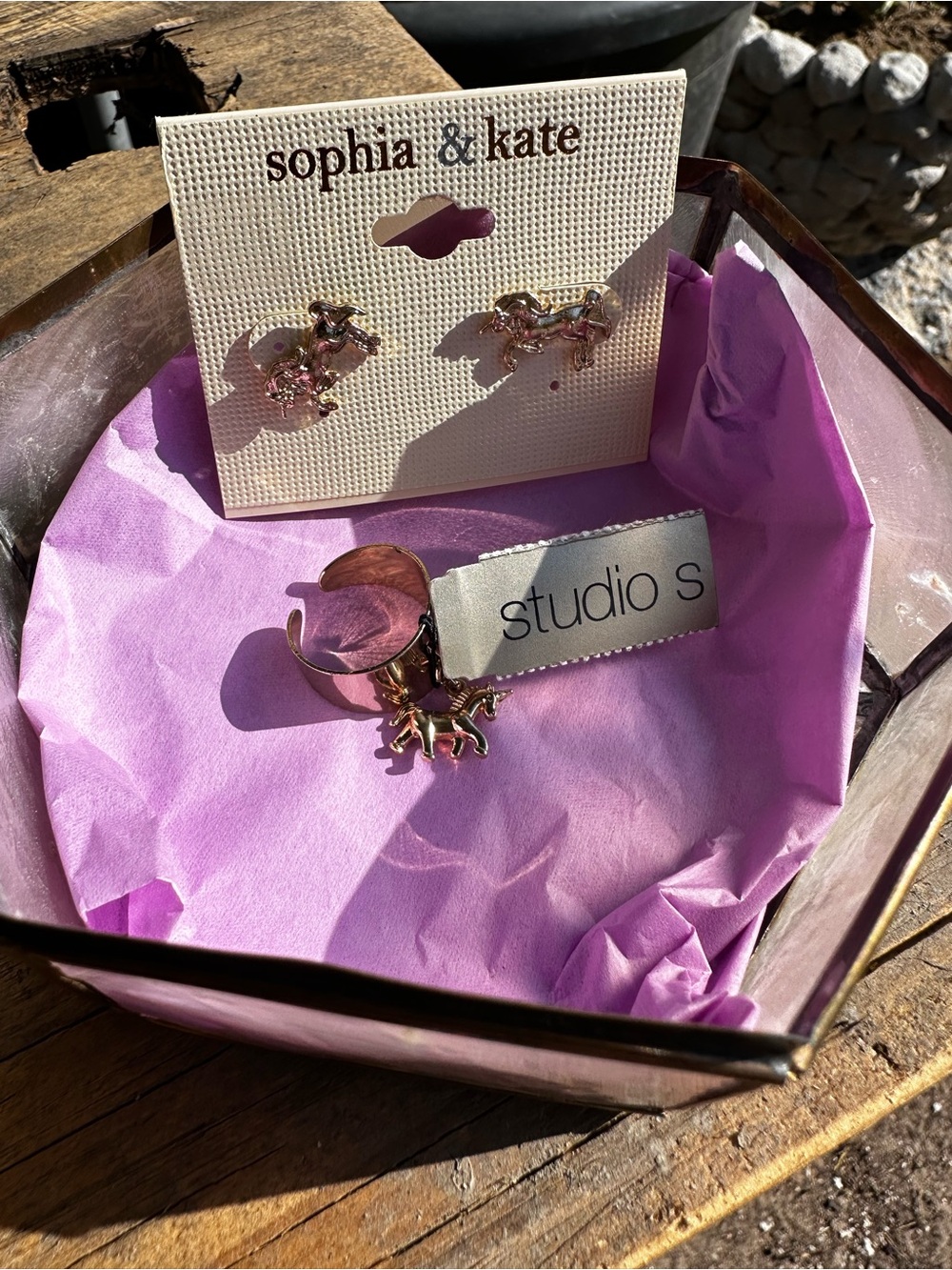 Gold Unicorn Costume Earrings and Ring Bundle